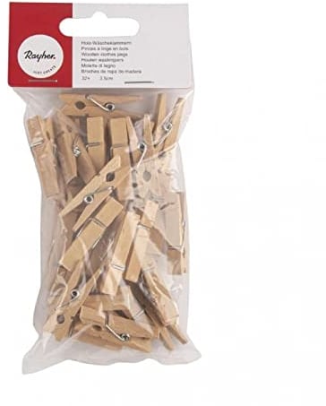 Rayher Mini Pinces à linge, bois, nature, 32pces, 3,5cm, arts créatifs, décorations, cadeau, photo, mémo-62969505
