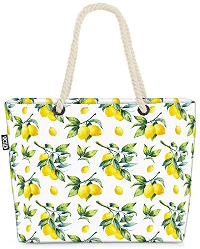 VOID Sommer Zitronen Strandtasche Shopper 58x38x16cm 23L XXL Einkaufstasche Tasche Reisetasche Beach Bag