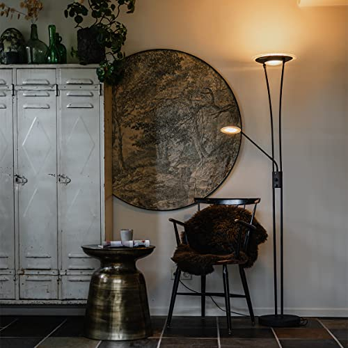Qazqa - Moderne Stehlampe schwarz inkl. LED mit Lesearm - Ibiza Dimmer I Dimmbar I Wohnzimmer I Schlafzimmer I Deckenfluter - Stahl Länglich - I LED