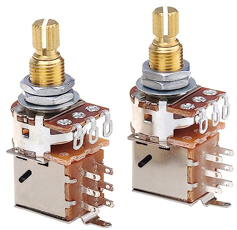 Musiclily Pro Messing Metrische B250K Push/Pull Poti Split Shaft Linear Taper Potentiometers für E-Gitarre und Bass (2er Set)