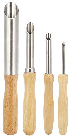 FTVOGUE 4 Stück Tonlochschneider, Holzgriff Kreisförmiges Rundloch Keramik Tonschneider Schnitzbohrwerkzeug(4 Rounds)