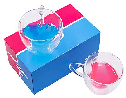 Kookia Heart Shaped Mugs, Double-Walled Glass Coffee Tea Cups (Set of 2, 6 oz), Gifts Package