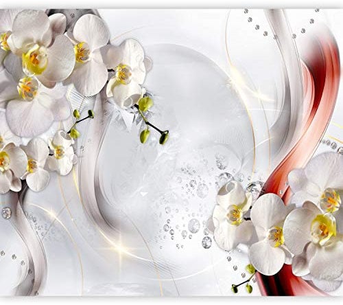 murando Fototapete selbstklebend Blumen Orchidee 441x315 cm Tapete Wandtapete Klebefolie Dekorfolie Tapetenfolie Wand Dekoration Wandaufkleber Wohnzimmer 3D Effekt Diamant Abstrakt