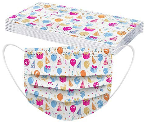 AMDOLE Jinchan 10 Stück Erwachsene Einweg Face Cover |Einmal-Mund-schutz| 3 Lagig Atmungsaktiv Bandana Halstuch |Mode Partykuchen Festlicher Geburtstagsdruck Bequeme Sport Mund Und Nasenschutz