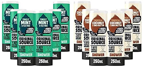 Original Source Mint & Tea Tree Shower Gel with Vegan Shower Gel, Paraben Free Body Shower Wash with Original Samphire Shower gel with Shower Wash, Multipack of 6