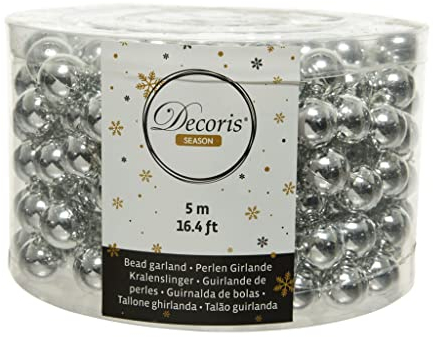Decoris Perlenkette 14mm x 5 Meter Weihnachtsbaum Deko Christbaumschmuck Silber