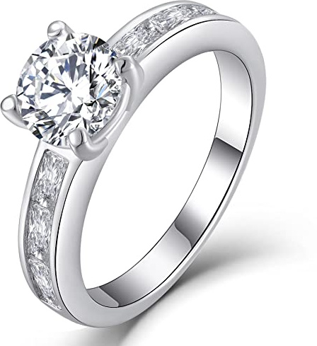 YL Verlobungsring 925 Sterling Silber Schliff 5A Zirkonia Ring Solitaire Breitband Schmuck Geschenk für Damen(Größe 52)