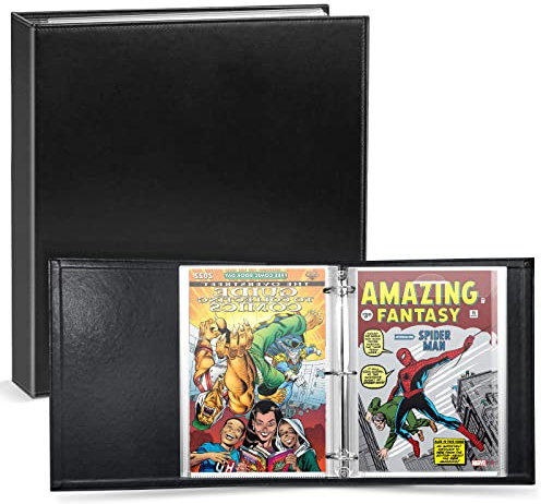 Comic Book Storage Album, Comic Book Binder - for Current, Silver Age, Regular Comics Bagged and Boarded, Binder with 12 Super Heavyweight Sleeves, Acid-Free, Gift for Comic Collectors