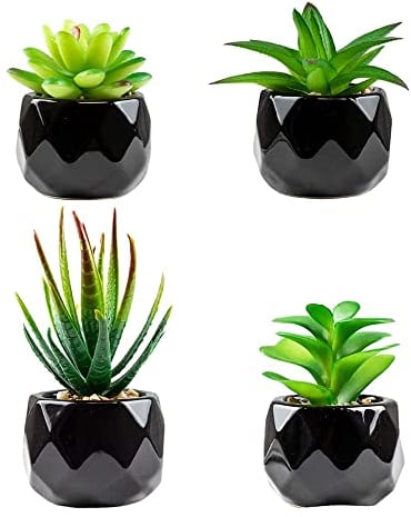 Canirologas Artificial Plants Indoors In Pots,Black Ceramic Potted, Green Succulents Decor, Faux Desk Plant for Bathroom,Living Room, Office Decoration (green)