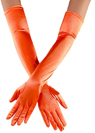 Duories Guanti da donna classici lunghi, elastici, eleganti guanti da sera in stile anni 20, in raso, gotico, per feste, matrimoni, matrimoni e feste di carnevale, colore: arancione