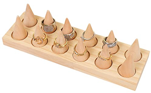 LIUCONGBD Présentoir de Bagues en Bois 12 Doigts, Porte-Bagues Coniques, Organisateur de Bracelets pour Filles et Femmes, DIY Crafts