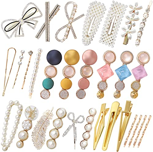 KEYRI 30 Pièces Pinces à Cheveux Barette Cheveux Femme Perles Épingles Chic Accessoires Élégants Épingles à Cheveux Barrette Demoiselle d'Honneur Mariage (30 Pièces)