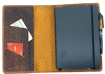 JJNUSA Ledereinband, kompatibel mit Leuchtturm1917 Composition B5, 17,8 x 25,4 cm, Notizbuch, Reisetagebuch, Used-Look, nachfüllbar, Blumenmuster, Braun