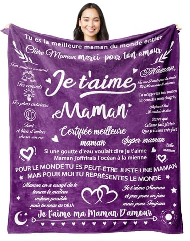 Juratar Cadeau Fete des Meres, Cadeau Maman, Plaid Couverture Polaire Cadeaux Anniversaire Maman, Cadeaux de Fête des Mères et de Noël 62 * 52IN