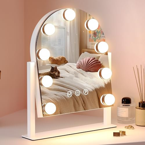 ZL ZELing Miroir de maquillage avec lumières, miroir de courtoisie avec lumières, miroirs de maquillage éclairés, 3 modes de couleur, lumière à intensité variable, rotation à 360°