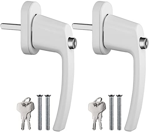 AUTOUTLET 2pcs Manilla de Ventana con Cerradura de Pulsador Aluminio Color Blanco Manilla Universal para Puerta de Balcón