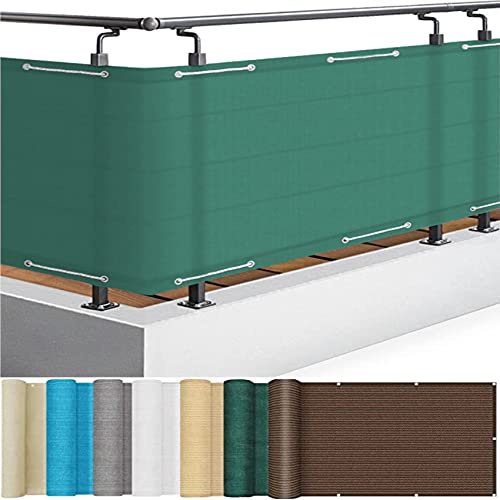 Balkonsichtschutz 60 x 200 cm UV- und Wetterbeständig Sichtschutz Balkon Ohne Bohren mit Ösen Nylon Kabelbinder und Kordel für Balkongeländer Garten, Dunkelgrün