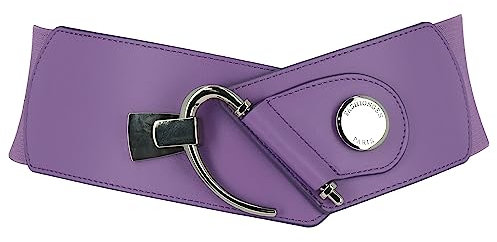 FASHIONGEN - Ceinture femme élastique Cuir de Vachette, DARLENE, Fabriqué en France - Violet, Large