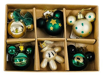 Disney Mickey Minnie Christbaumschmuck Home Decor Xmas Parties Ornament (Grün-Gold_6 Stück)