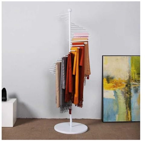 Spiralschalehalter, Hijab -Organisator Bodenständige Metallschal-Displayständer Mehrzweckhosen-Rack-Gürtel/Krawatten-Organizer-Kleiderbügelhalter Raumsparende Regale ( Farbe : Weiß , Größe : 28 rods/4