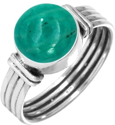 Jeweloporium 925 Silber Ringe für Frauen Grün Natürlich Amazonit mit Stein Boho Silber Ringe Größe 54(17.2) Freundschaftstag Geschenk Handgefertigt Schmuck