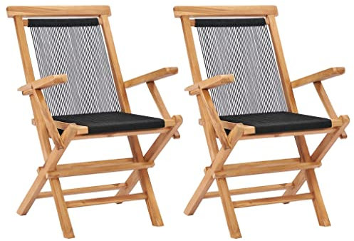 DYRJDJWIDHW Sun Garden,campingstuhl hochlehner,hochlehner gartenstuhl,Klappbare Gartenstühle 2 STK. Massivholz Teak und Seilauflagen, Kissen & Polster,gartenstuhl Metall,hochlehner auflagen,