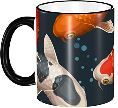 Kaffee Tasse 330ml, Koi Karpfen Lucky Japan Porzellan Becher Bedruckt Keramik Tasse Lustig Retro Tasse, Für Trekking, Milch, Vatertagsgeschenk