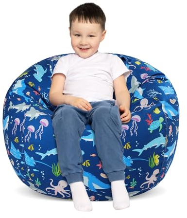 Kids Bean Bag Chair-Cover Only-Large Stuffed Animal Storage Bean Bag for Girls Boys Indoor Outdoor (No Filling),Underwater