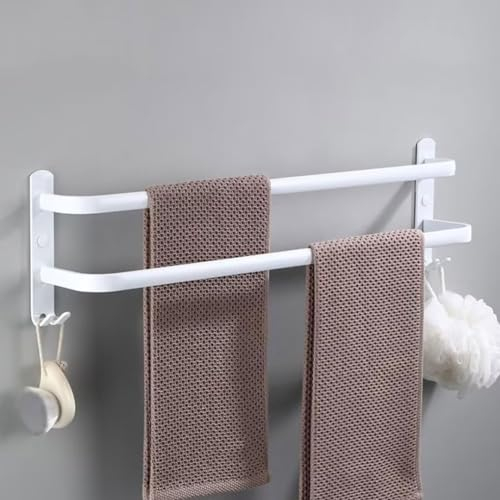 Porte-Serviettes Mural avec 2 Crochets Porte Serviettes Salle de Bain Etagères Serviette en Aluminium pour Salle de Bain et Cuisine Blanc 2 Couche 40cm