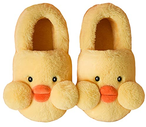 LANFIRE Erwachsene Baumwolle Hausschuhe Ente Plüsch Tier Damen Schuhe (Yellow S, 36-37, Schmal, EU Schuhgrößensystem)
