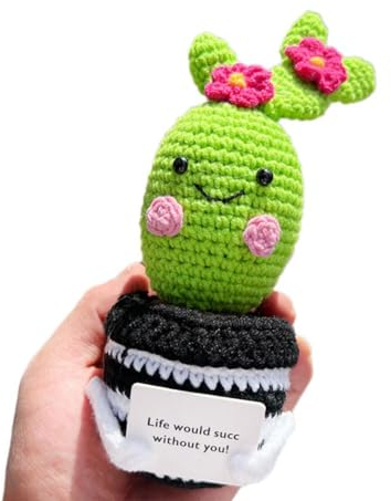 Positiver Häkelkaktus, Positive Strickpflanzen Kaktus, Mini Cute Crochet Kaktus Topfkaktu Emotional Lustige Pflanzen, Rosen