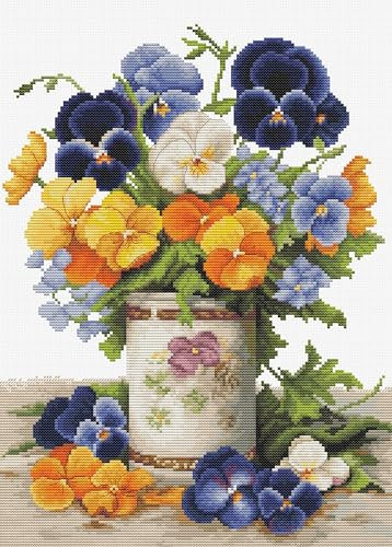 Luca-S Cross Stitch Kit Pansies Bouquet, B7035, Counted Cross Stitch Kit for Adults, Needlecraft and Embroidery Kit