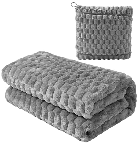 MEYAGOT 2-in-1 Reisedecke & Kissen kuschelig Flugzeug- und Auto-Decke | 90x140cm Flanell-Reisedecke mit Aufbewahrungstasche, Schlafmaske & Ohrstöpseln (Grau, Flugzeug-Gadgets)