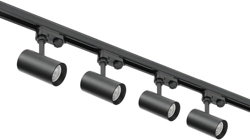 ekobi NEXTRACK - 3-Phasen-Schienenset mit 4x GU10 LED-Lampen und 2x 1m Schiene, gerader Verbinder, Netzteil + Kappe (Schwarz, 2 x Schiene 1 Meter gerade Verbindung)