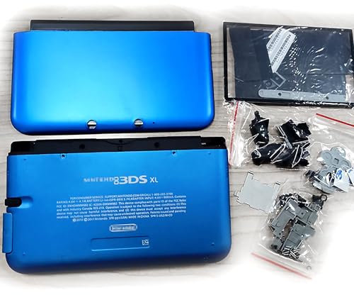 Blaue Farbe 3DSXL Extra Gehäuse Komplettset Ersatz für alte 3DS XL/LL 3DSLL Konsole, äußere Abdeckplatten + Tasten, Schrauben, Stylus, Pads, Displayschutzfolie, Aufkleber