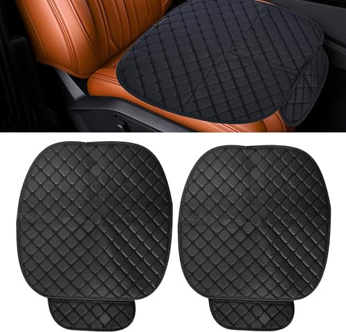 aleawol 2 Stück Sitzkissen Auto Vordersitze Universal PU Leder Sitzkissen Autositz Autositzauflage Anti Rutsch Autositzkissen, Weich und Atmungsaktiv Auto Sitzauflagen für Autositze (Schwarz)
