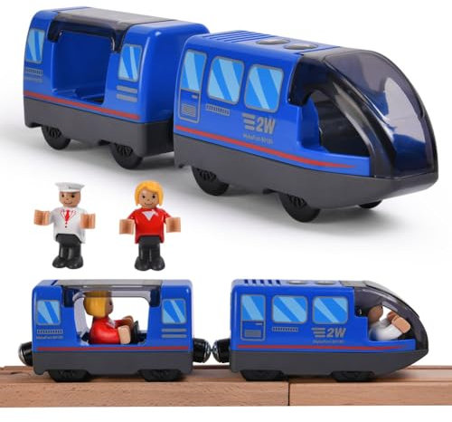 HOTUT Batteriebetriebener Zug Magnetanschluss,Elektrische lok,Lokomotivzug,Kinder Lokomotive kompatibel für Kinder ab 3 Jahren-Blau