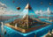 CALVENDO Poster 42,0 x 29,7 cm Querformat Steampunk - Stadtteil in gläserner Pyramide| Bilder, Kunstdruck, Wandbild, Wanddeko, Prints ohne Rahmen