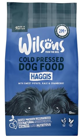 Wilsons - Cold Pressed Dog Food - Premium Complete Dry Meal with Natural, Hypoallergenic, Wheat Free Ingredients, Suitable for Adult Dogs and Puppies 2 Months + (Haggis) (10kg)