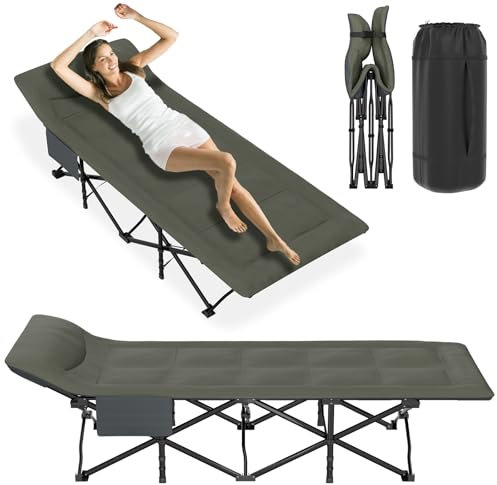 UISEBRT Feldbett Klappbar Campingbett 183x70x53cm Tragbare Gästebett bis 250kg Belastbar Klappbett für Indoor Outdoor Garten Strand, Grau-Grün