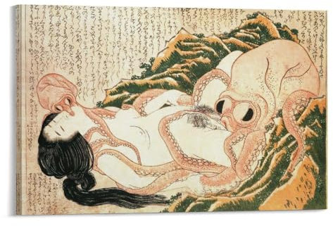 KPOKAHT The Dream of Fisherman's Wife Katsushika Hokusai Reproduktion Kunstwerke Kunstdruck Poster Wandkunst Gemälde Leinwand Dekor Heimposter 50 x 75 cm