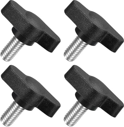QUARKZMAN M6 x 12mm Tornillos Moleteados, 4pcs Perillas de Ala en T Rosca Macho de Acero Inoxidable 304 Tuerca Pomo de Mango Asas Ajustables Sujeción Manual para Máquina, Negro, 27mm Ancho