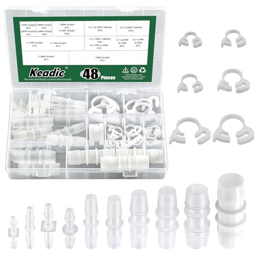 Keadic Kit de 48 raccords de tuyau cannelés pour aquarium, gaz liquide, air, pour tuyau ID 5/32, 3/16, 7/8, 1/4, 7/16, 3/16, 7/16, 3/8, 1/4, 3/8, 1/4, 3/8, 1/4, 1/4, 3/10,6 cm 10.2 cm
