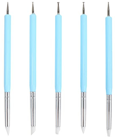 FRCOLOR 5Pcs Pinceaux De Nail Art Double Tête En Silicone Outils De Pointage Pour Manucure Brosse à Liner Et Dessin De Décorations Idéal Pour Salon Et Usage Domestique