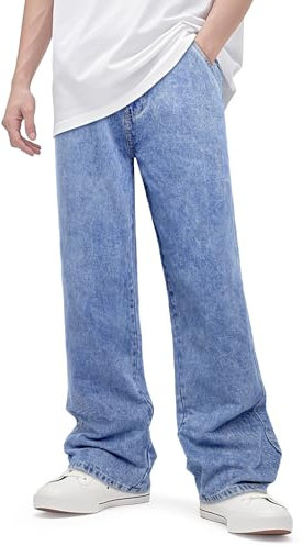 GINGTTO Baggy Jeans Herren Hip Hop Jeanshosen Weite Skateboard Hosen Streetwear Männer Denim Hosen Blau 34