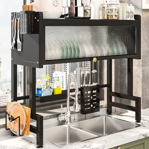 Esenlong Over Sink Dish Drying Rack,Kitchen Dish Drainer Rack Organizer for Kitchen Shelf,Above Sink Dish Rack with Utensils Holder for Drying Bowls Plates Cups(85x30x80cm