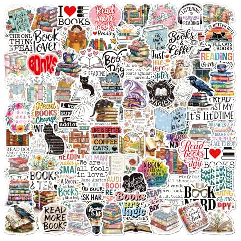 100 Pcs Laptop Stickers, Waterproof Vinyl Sparkly Aesthetic Stickers for Phone Water Bottles Scrapbook Skateboard Suitcase Decal Graffiti Patches Sticker (Reading & Book)