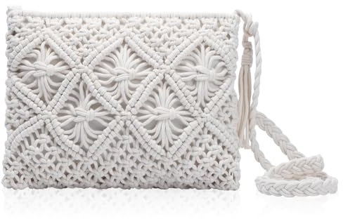 Risipu Women Straw Messenger Bag Zipper Handbag Simple Small Beach Shoulder Bag Handmade Clutch Bags Crossbody Bags (White)