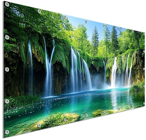 TRIOSK Sichtschutz Balkon Deko Plane Balkonblende Blickdicht mit Motiv Wasserfall Kroatien Krka Park für Garten Terrasse Gartenzaun Balkonverkleidung Blickschutz PVC groß 200x100 cm