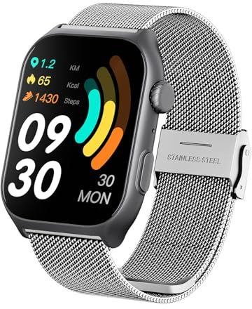 RORIOS Smartwatch for Men Women Sports Fitness Smart Watches Activity Tracker Intelligent Wrist Watch Monitoring Heart Rate with Mesh Stainless Steel Strap Silver